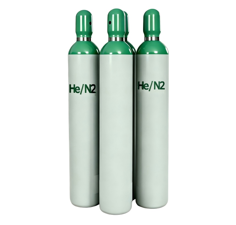 Industrial helium-nitrogen (He-N₂) mixture gas cylinders, 4-pack custom ratio inert gas tanks, China He/N₂ gas supplier for leak detection